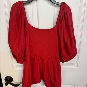 Madewell Red Puff Sleeve Blouse